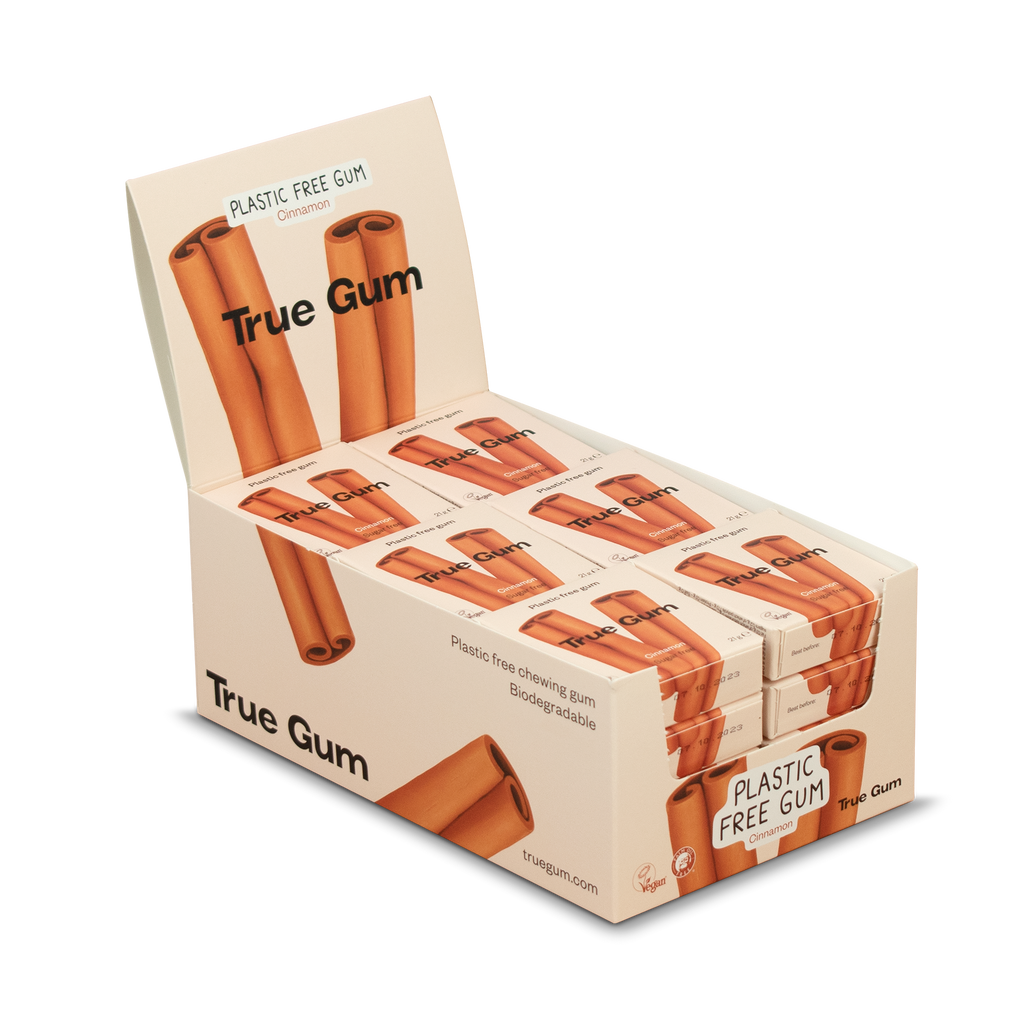 True Gum Cinnamon Plastic-free, vegan chewing gum 24-pack