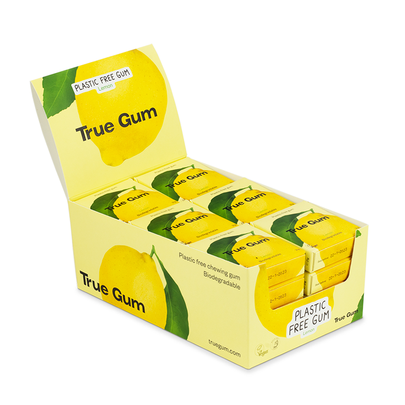 True Gum Lemon biodegradable, sugar-free, plastic-free chewing gum 24-pack