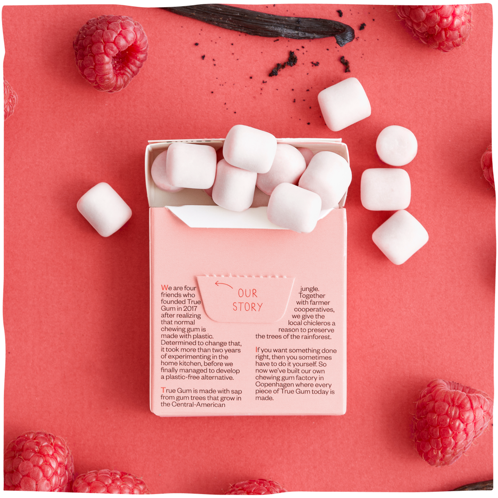 True Gum Raspberry and Vanilla Plastic-free, biogradable, vegan chewing gum
