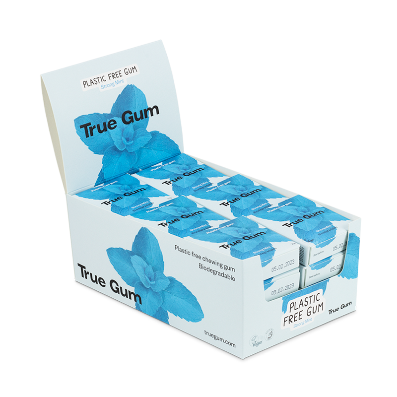 True Gum Strong Mint plastic-free, biodegradable, vegan chewing gum 24-pack